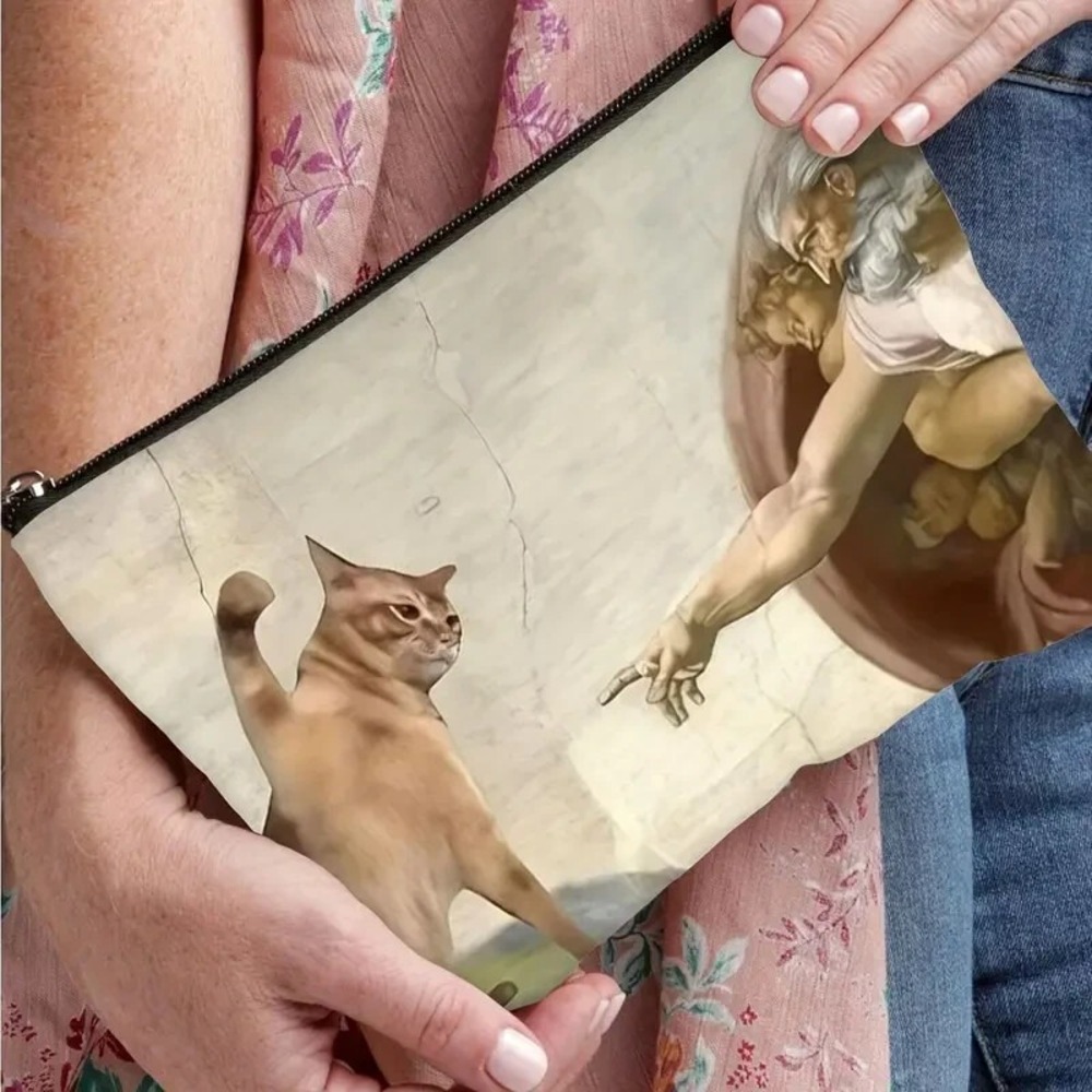 Cat Sistine‎ Chapel Swats God Funny Makeup Bag - New